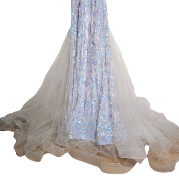 Clarisse NWT Iridescent White Sequin Mermaid Formal Ball Gown Sz 8 - Picture 3 of 16